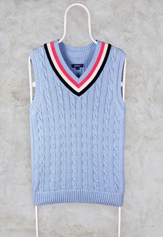 Vintage Blue Gant Vest Jumper Sleeveless Cable Knit Tank