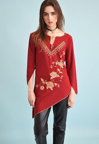 Y2K RETRO BOHO FLORAL PRINT KITSCH TUNIC TOP