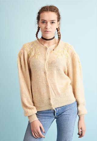 80'S RETRO SHIMMER KNIT NEUTRAL MOMS CARDIGAN