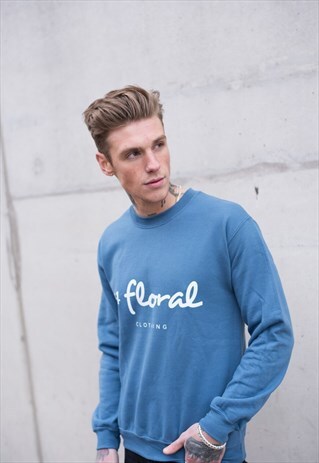 LARGE GRAPHIC JUMPER PULLOVER SWEATER - AIRFORCE BLUE