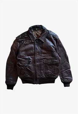 Vintage 80s Men's Schott Brown Leather Pilot Jacket