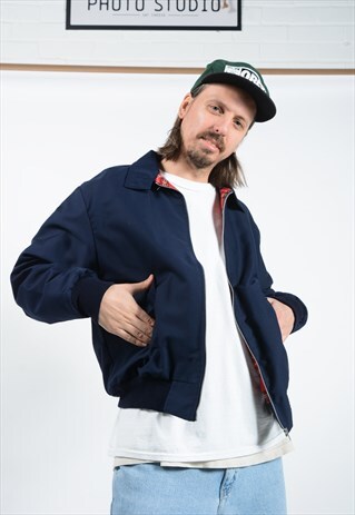 VINTAGE HARRINGTON JACKET CHECK LINING BLUE.
