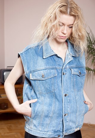 INDIAN SUMMER VINTAGE LIGHT DENIM GILET, SLEEVELESS JACKET