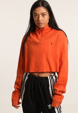 VINTAGE RALPH LAUREN EMBROIDERED CROPPED 1/4 ZIP SWEATSHIRT