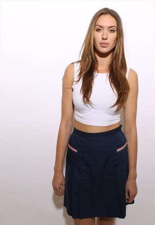 VINTAGE 1960'S 60'S NAVY RED WHITE PLEATED TENNIS SHORTS S-M
