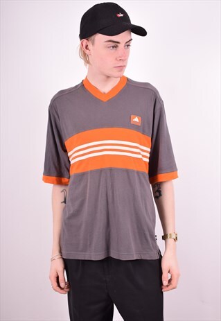 ADIDAS MENS VINTAGE T-SHIRT TOP LARGE GREY 90'S