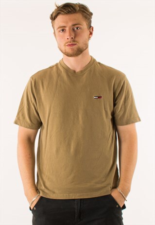 VINTAGE 90S BROWN TOMMY HILFIGER T-SHIRT TEE