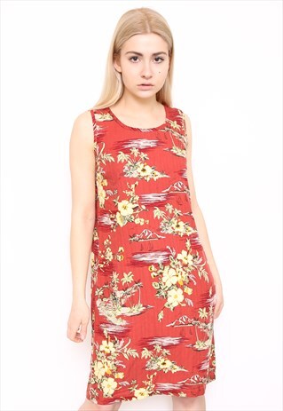 VINTAGE 90S RED HAWAIIAN PRINT MINI DRESS