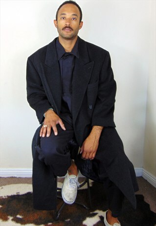 90S MINIMALIST CLASSIC LUXURY CHARCOAL WOOL TOP COAT LARGE