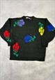 VINTAGE KNITTED JUMPER ABSTRACT FLOWER PATTERNED KNIT