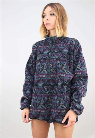 VINTAGE 90S OVERSIZED 1/4 ZIP PATTERNED FESTIVAL FLEECE