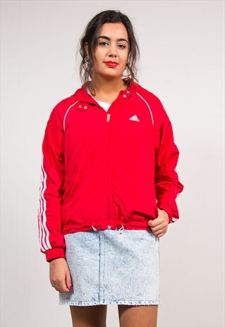 VINTAGE 90'S RED ADIDAS HOODED TRACKSUIT JACKET
