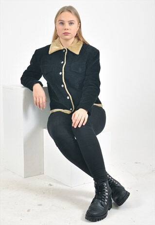 VINTAGE LINED CORDUROY JACKET IN BLACK