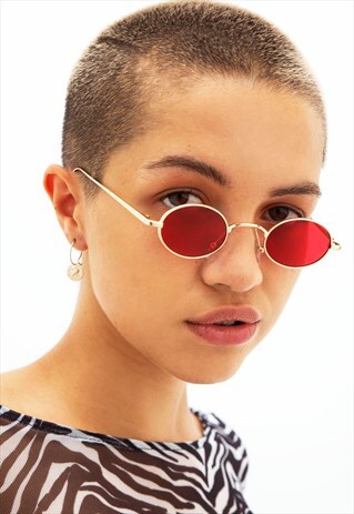 JOEY - TINY GOLD FRAMES RED ROUND SUNGLASSES