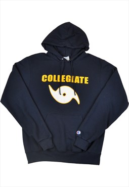 Vintage Champion Collegiate Hoodie Sweatshirt Navy Small