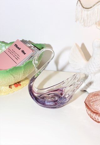 VINTAGE HANDBLOWN PURPLE & CLEAR MURANO STYLE GLASS SWAN