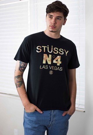VINTAGE STUSSY T-SHIRT LOGO 90S M 6.4