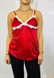 VINTAGE SIZE S SATIN LACE CAMI TOP IN RED