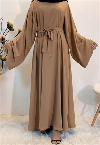 APRICOT MODEST BELTED ABAYA MAXI DRESS