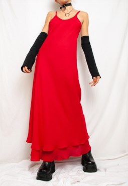 Vintage Evening Dress Y2K Prom Party Maxi in Red