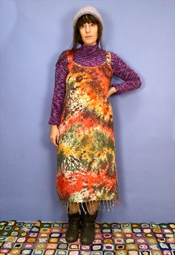 Vintage 90's Tie Dye Tassel Midi Dress - S/M
