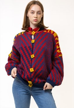 70s Vintage Handknitted Wool Sweater Knitwear Cardigan 5626