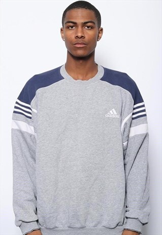 VINTAGE ADIDAS LOGO SWEATSHIRT GREY BLUE