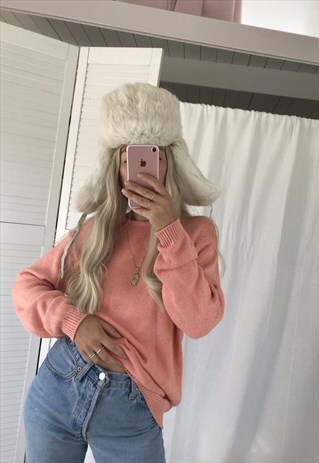 VINTAGE 90S Y2K PEACH CHUNKY KNITTED PURE COTTON JUMPER