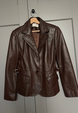 Vintage Chocolate Leather Short Winter Jacket