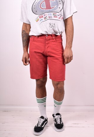 TRUSSARDI MENS VINTAGE DENIM SHORTS W34 RED 90S