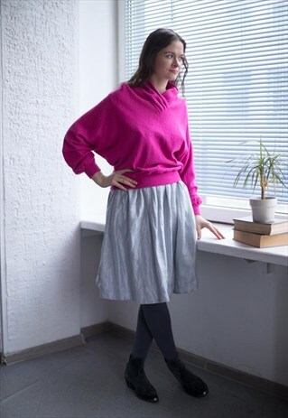 VINTAGE 80'S PINK BLACK DOTS PATTERN KNITTED JUMPER