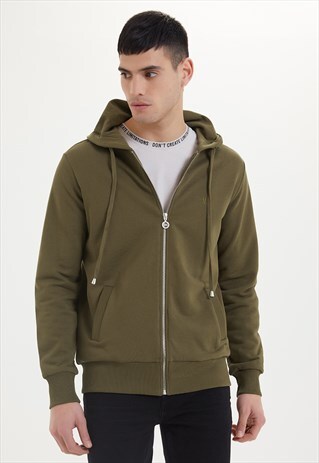 ESSENTIALS ZIP HOODIE IN DARK OLIVE