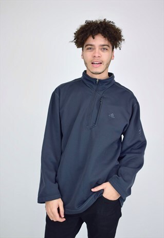 VINTAGE 90'S GREY ADIDAS HIGH NECK 1/4 ZIP JUMPER
