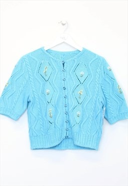 Vintage women's Unbranded knit crop in blue. Best fits XS