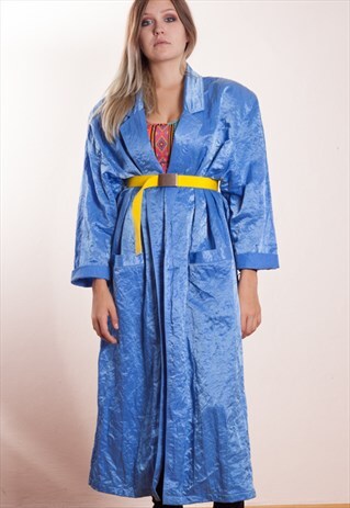 ESPRIT VINTAGE, 80S EXTRAVAGANT LONG BLUE TRENCH COAT