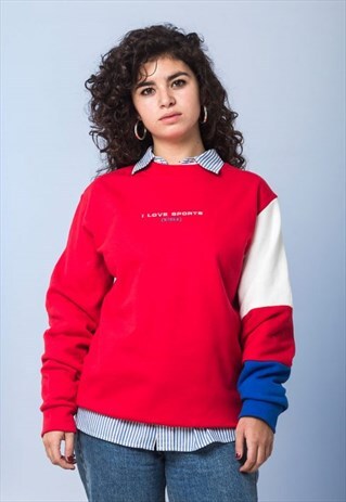 RED, BLUE & WHITE SWEATSHIRT JUMPER EMBROIDERED