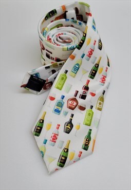 Wine and Glass Pattern Ties in White color