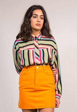 90'S VINTAGE MULTICOLOUR STRIPE PATTERN SHIRT
