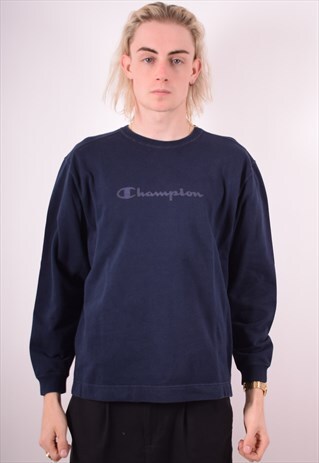 CHAMPION MENS VINTAGE SWEATSHIRT JUMPER LARGE NAVY BLUE 90S