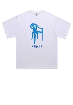Chair print t-shirt grunge tee retro raver top in white