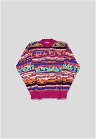 VINTAGE 1990S ABSTRACT PATTERN 3D CHUNKY KNIT JUMPER