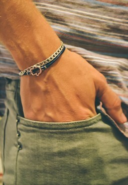 Hamsa bracelet for men silver charm wrapped blue cord gift