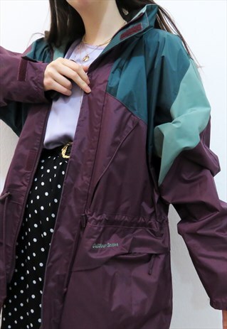 VINTAGE 90S PURPLE & TURQUOISE RETRO RAINCOAT PARKA