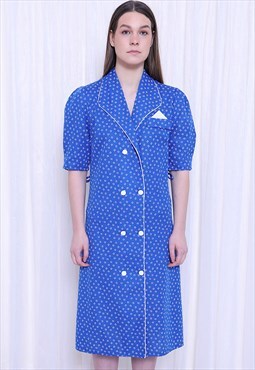 REVIVAL 80s Vintage Blue Polka Puff Sleeve Dress
