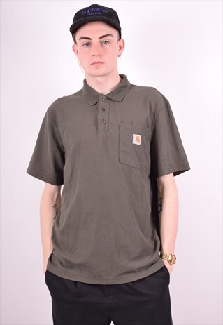 CARHARTT MENS VINTAGE POLO SHIRT MEDIUM KHAKI 90'S