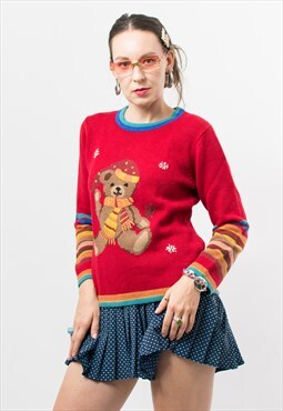 Vintage 90's Teddy Bear sweater embroidered pullover