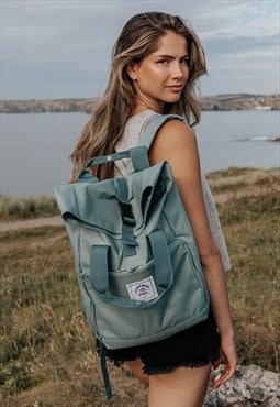 'The Everyday' Recycled Roll-Top Backpack in Sage Green