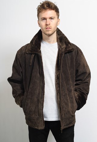 VINTAGE SUEDE AVIATOR FLEECE JACKET