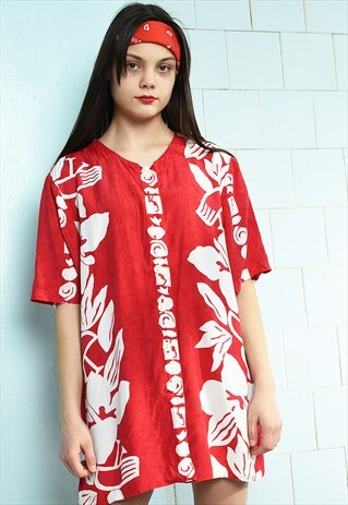 90'S RETRO HAWAII PRINT OVERSIZED DADS FESTIVAL SHIRT TOP