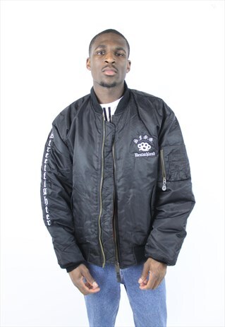 VINTAGE 90'S PRINT BLACK BOMBER JACKET
